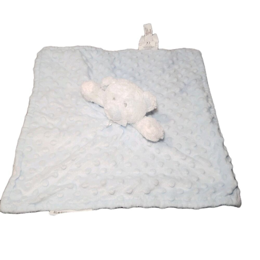 Lovey Security Blanket Blue white bear Dots 14"